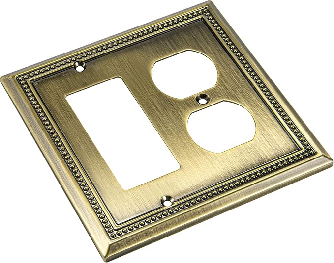 Henne Bery Sunken Pearls Heavy Duty Decorative Wall Plate Switch Plate Outlet Cover (Decorator/Duplex, Antique Brass)