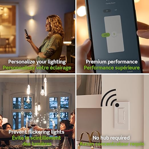Leviton Decora Smart Dimmer Switch, Wi-Fi, Works with Matter, My Leviton, Alexa, Google Assistant, Apple Home/Siri & Wired or Wire-Free 3-Way, Neutral Wire Required, D36HD-1RW, White