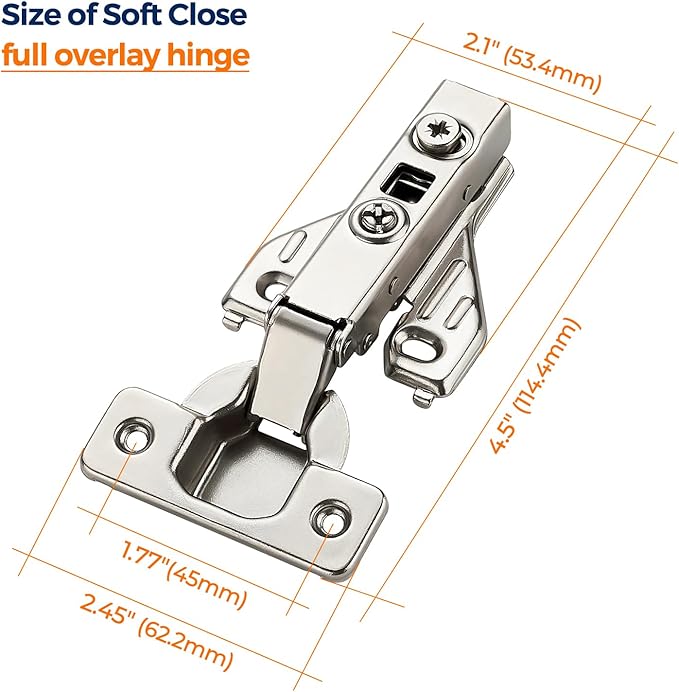 Ravinte 1 Pair 2 Packs Full Overlay Cabinet Door Hinges,105 Degree Adjustable Concealed Kitchen Cabinet Hinges Soft Close for Face Frame Cabinet