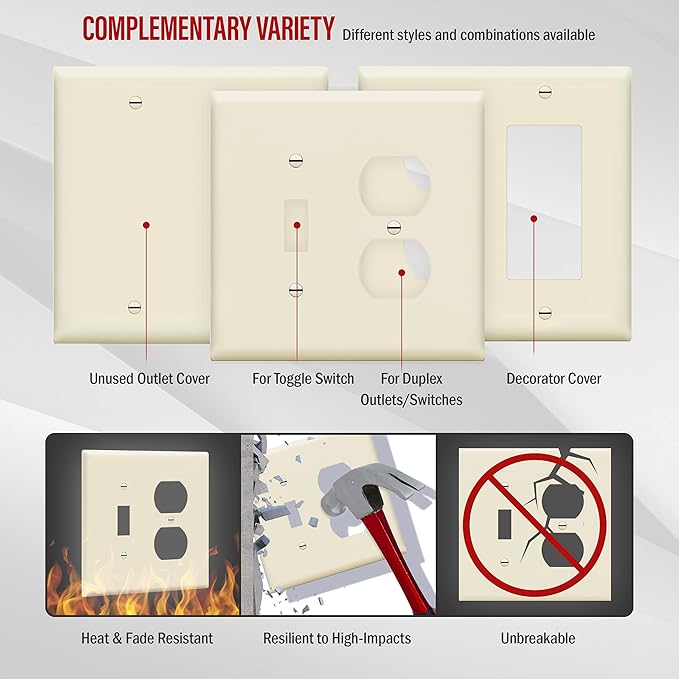 ENERLITES Combination Toggle Light Switch/Duplex Receptacle Outlet Wall Plate, Mid-Size 2-Gang 4.88" x 4.92", Polycarbonate Thermoplastic, 881121M-LA, Light Almond