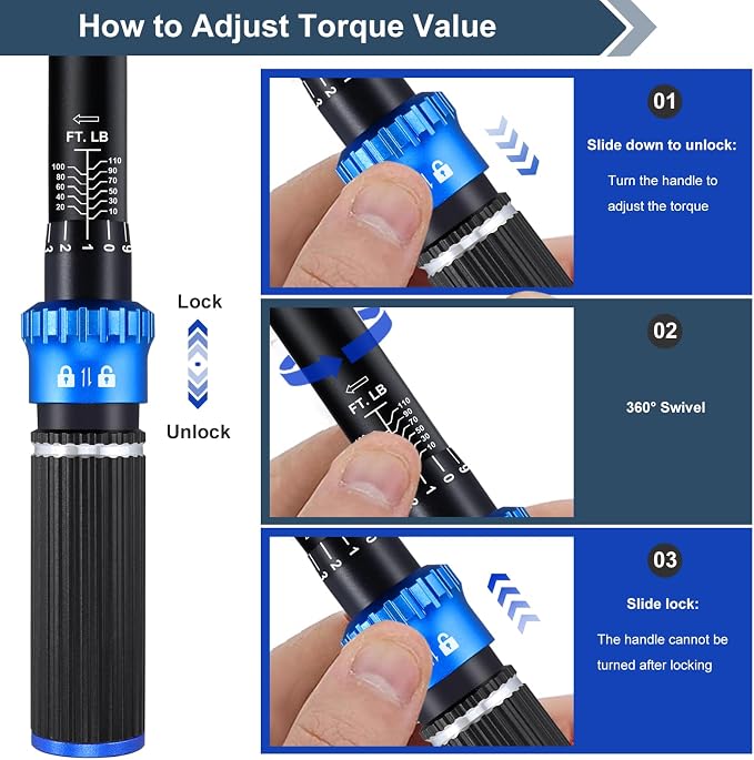 3/8 inch Drive Click Torque Wrench, Click Torque Wrench 3/8 Torquimetro 10-110 FT.LB/13.6-149.2 Nm, Dual-Direction Adjustable 72 Tooth for Bike Moto and Car Repair