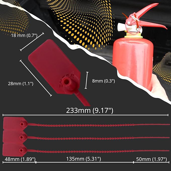 JAVIKA 250pcs Plastic Tamper Seal Tags, Red (9.17in) PA66, Cable Management, Fire Extinguisher Tags, Luggage Tag, Electronics | One-piece construction, Self-Locking & Versatile, Easy to Use and Write On, Wide Range of Applications
