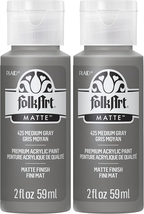 FolkArt Acrylic Paint in Assorted Colors (2 oz), 425, Medium Gray (Pack of 2)