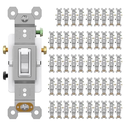 AIDA 3 Way Toggle Light Switch, 15 Amp, 120 Volt, Toggle Framed AC Quiet Switch, in Wall On/Off Switch Replacement, Self-Grounding, Residential and Commercial Grade, UL,Glossy White