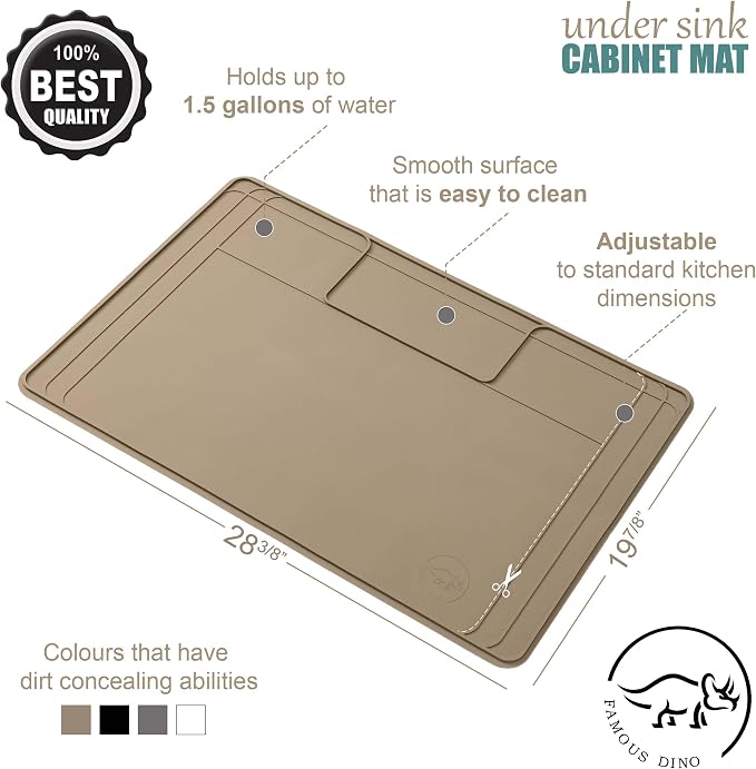The Original Under Sink Mat - Adjustable Silicone mat, Waterproof Under The Sink Bathroom Vanity Mat - 28" x 19" or smaller