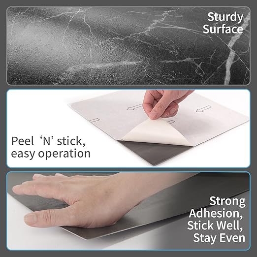Art3d Peel and Stick Floor Tile, 30-Pack 12 x 12in. Covers 30 Sq.ft, Waterproof Vinyl Flooring Tiles Self Adhesive for Kitchen, Bathroom & Bedroom - Dark Marble