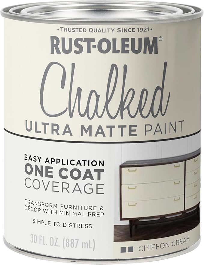 Rust-Oleum Chiffon Cream Chalked All-in-One Ultra Matte Paint | One Coat Coverage | No Primer, Sanding, Or Topcoat Needed | Easy Clean Up | Made in USA | 30 OZ