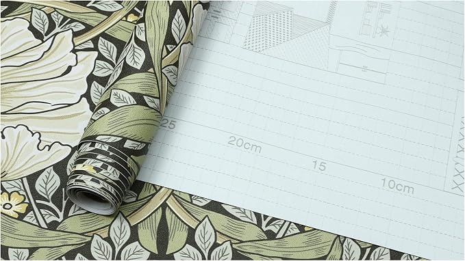 HAOKHOME Vintage Floral Wallpaper Peel and Stick Botanical Sage Green/Yellow Wall Murals Home Kitchen Bedroom Decor by William Morris 17.3in x 9.8ft