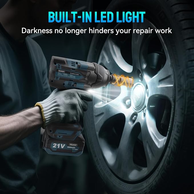 Cordless Impact Wrench 1/2 Inch, Brushless Impact Gun 1500 N.m/1106ft-lbs | Compatible with Makita 18V Batteries, 3000 RPM, 4 Speeds, Built-in LED, Impact Driver for Car Home, Blue With Battery