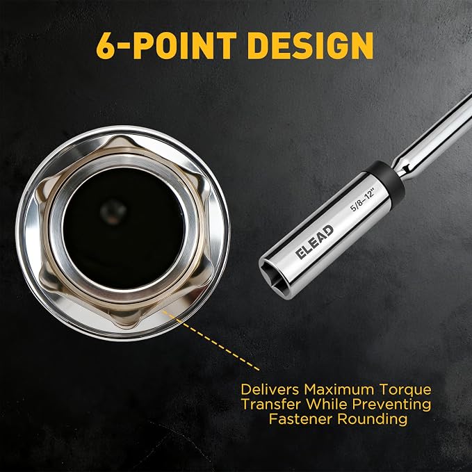 5/8" Swivel Magnetic Spark Plug Socket, 3/8" Drive x 12" Total Length, Thin Wall Spark Plug Removal Tool, 360 Degree Swivel, Enhanced Magnetic, 6-Point Design, Cr-V Steel