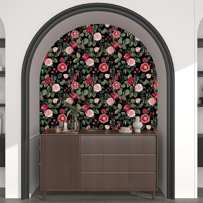 Vintage Pink Floral Peel and Stick Wallpaper 17.5" × 393" | Self Adhesive/Removable/Waterproof/Thick Vinyl Contact Paper for Bathroom Bedroom Shelf Cabinet Drawer,Prepasted,Easy Peel