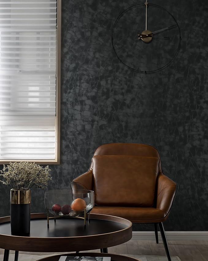 Yasinet Peel and Stick Wallpaper Black Removable Wallpaper Modern Black Contact Paper Dark Thicken Self Adhesive Textured Wall Paper for Cabinets Badroom Waterproof Vinyl 78.7"x 15.7"