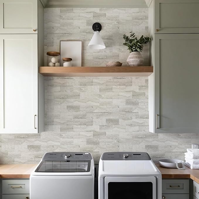 Vamos Tile 4-Piece Matt Beige Mixed Grey Slate Peel and Stick Backsplash Seamless Tile,3''x6'' PVC Subway Tile,Stick on Backsplash for Kitchen/Bathroom/Laundry Room