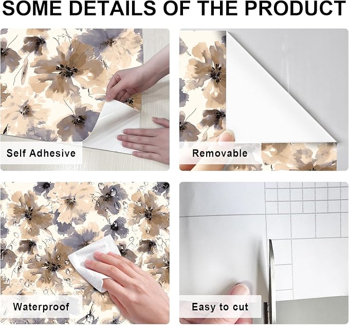 Floral Peel and Stick Wallpaper, Purple Watercolor Flower Contact Paper Peel and Stick for Bedroom Bathroom, Brown Vintage Removable Waterproof Self Adhesive Wall Paper 393"X17.3"(48.5 sq.ft)