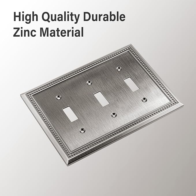 Henne Bery Sunken Pearls Heavy Duty Decorative Wall Plate Switch Plate Outlet Cover (Triple Toggle, Heirloom Silver)