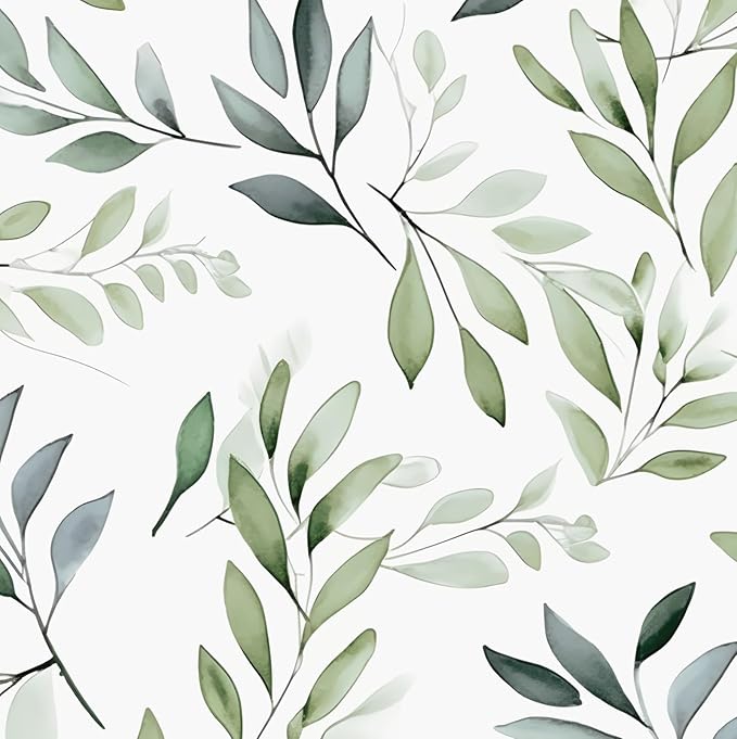 Danodoi Sage Green Vintage Leaf Peel and Stick Wallpaper 17.5" x 787" | Waterproof Vinyl Self Adhesive Removable Renter Friendly Floral Contact Paper