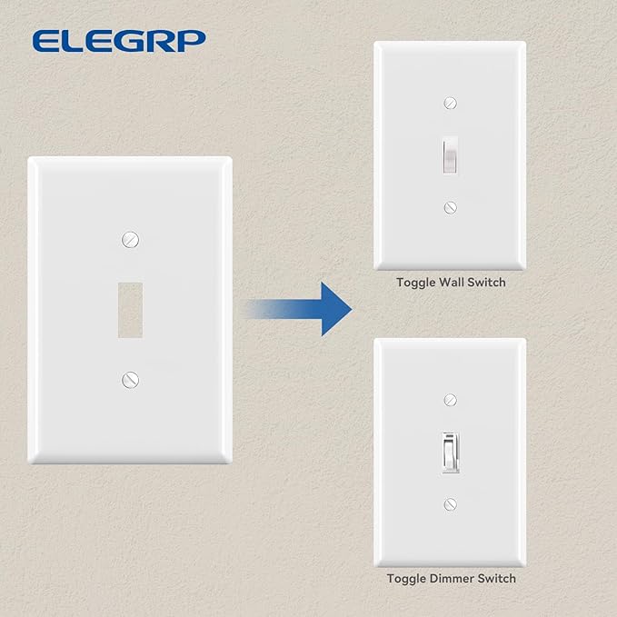 ELEGRP Large Size Toggle Switch Wall Plate, 1-Gang Light Switch Covers, Unbreakable Polycarbonate Replacement Faceplates Covers, UL Listed, Color-matched Screws Included (1 Pack, Glossy White)