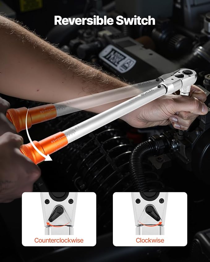 VEVOR Adjustable Torque Wrench 1/2 Inch Drive, 20-160Ft.lb/27.1-216.8Nm, 38MM Open End, 3/8 Inch Drive Torque Wrench with Interchangeable Jaw & Ratchet Head for HVAC, Car, Moto, Narrow Pipeline