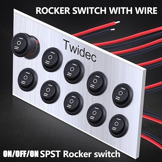 Twidec/5Pcs 12V Round Rocker Switch ON/Off/ON AC 6A/250V 10A/125V SPST 3 Pin 3 Position Toggle Switch for Car Boat Automotive RV Black with Wires KCD1-5-103-ON-OFF-ON