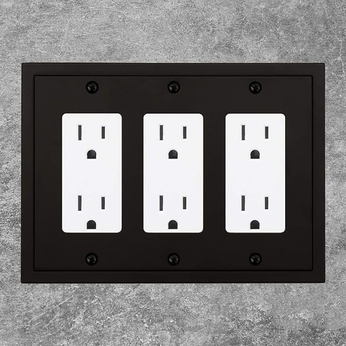 Henne Bery Modern Edge Decorative Wall Plate Switch Plate Outlet Cover, Durable Solid Zinc Alloy (Triple Decorator, Matte Black)