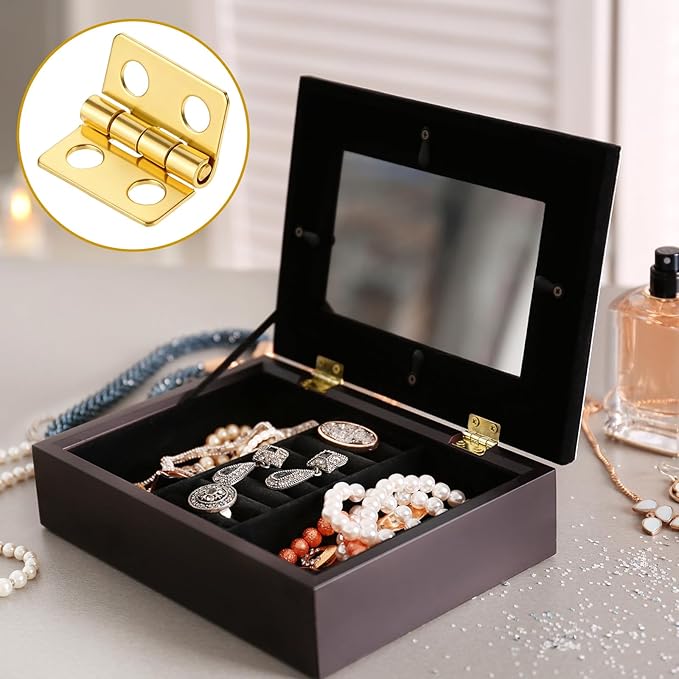30 Piece Mini Hinges Gold Tiny Hinges 13x12mm Retro Brass Butt Hinge 180 Degree Rotation Miniature Hinge Hardware with Screws for Wooden Box Jewelry Box Doll House DIY Projects