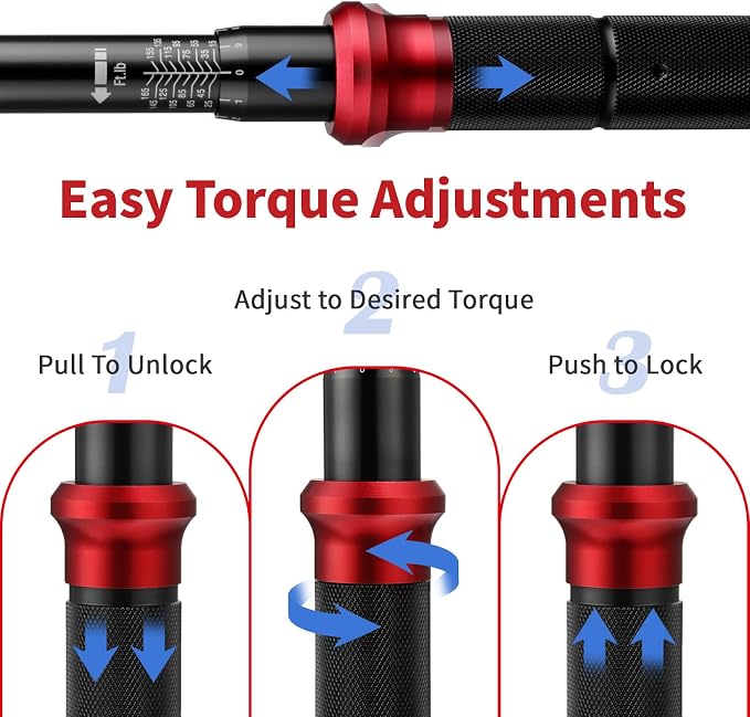 AEROFORCE 1/4 & 3/8 & 1/2-inch Drive Click Torque Wrench, 3Pcs Torque Wrench Set 4-20Ft.lb, 5-45Ft.lb, 15-165Ft.lb 72-Tooth Dual Scale for Bike, Moto, Car Repair