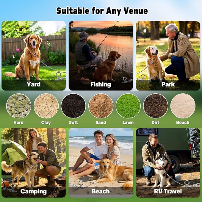 23" Dog Tie Out Stake with Spring, 20ft Cable & Chew Toy, Heavy Duty 304 Stainless Steel Anchor, 2x360° No Tangle Swivel for Large Medium Dogs, Yard & Camping (Stake/20ft Cable/Toy/250lbs)