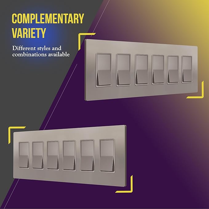 ENERLITES Elite Series Screwless Decorator Wall Plate Child Safe Outlet Cover, Gloss Finish, Size 6-Gang 4.68" H x 12.00" L, Unbreakable Polycarbonate Thermoplastic, SI8836-NK, Nickel