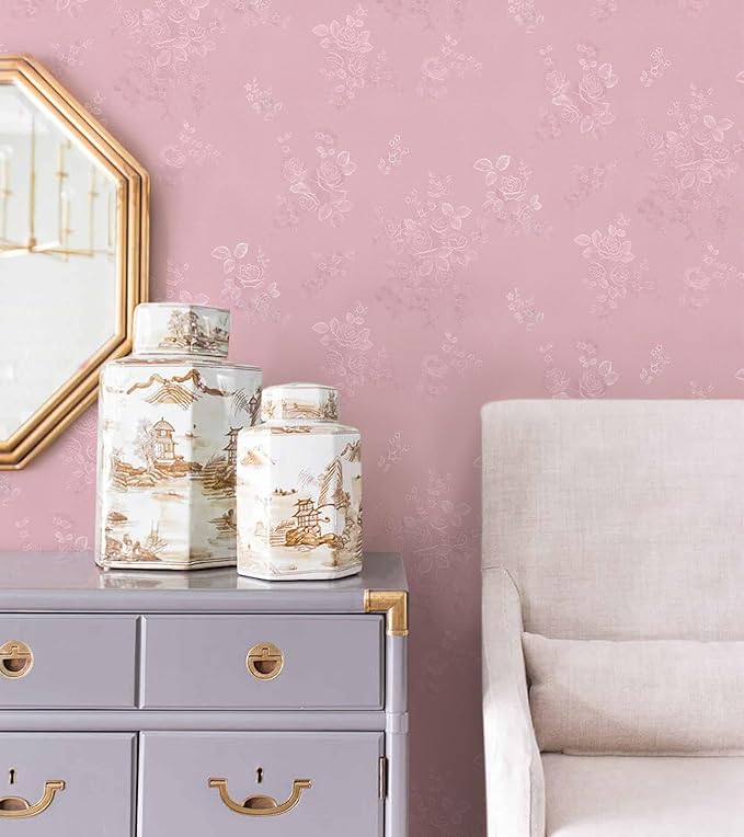 Silk Pink Peel and Stick Wallpaper Embossed Floral 393in 17.7in | Textured Vinyl Wallpaper,Self Adhesive Removable,Perfect for Bedroom Girls Kids Room,Gift Paper,Easy to Use