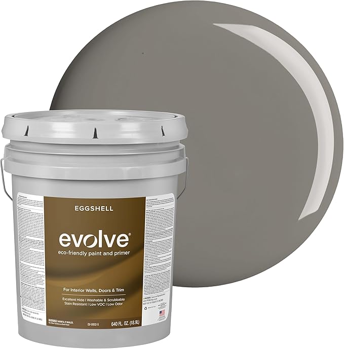Evolve Interior Paint & Primer, Four Sheens, 1-Gallon & 5-Gallon, Designer Curated Color Palette – One-Coat Coverage, Excellent Hide, Low VOC, Low Odor, Washable Paint for Walls, Ceilings & Trim (Metropolitan Gray, 5 Gallon)