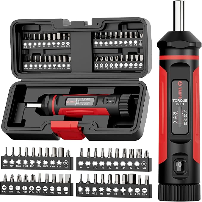 VANPO Torque Screwdriver 15-75 in-lb, 1/4" Drive Precision Driver Set | Inch Pounds Torque Wrench, 40 S2 Steel Bits for Gunsmithing, Bike Repair, Scope Mounting, Maintenance, DIY