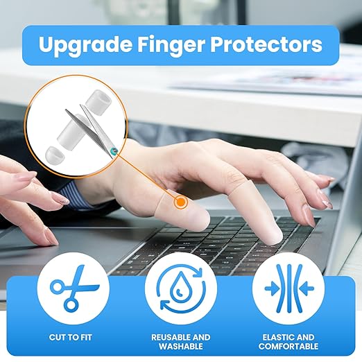 JUMPOW Gel Finger Cots Protectors, Finger Covers Caps Sleeves Silicone Flexible Shields for Fingertip Thumb Protection, Arthritis, Rubbing, Blisters, Hangnail & Pain Relief (Transparent, L, 16PCS)
