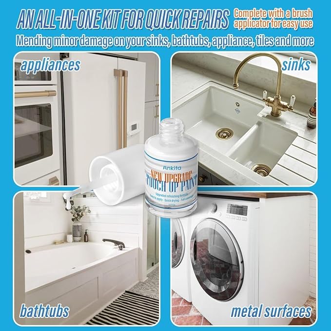Porcelain Sink Touch Up Paint, High-Gloss Porcelain Repair Kit White & Appliance Paint for Chips, Scratches, Cracks and Spots on Enamel, Acrylic, porcelain, Sinks, Tubs, Bathtub, Appliances, Metal, Tiles in Kitchen and Bathroom. (Floral White)