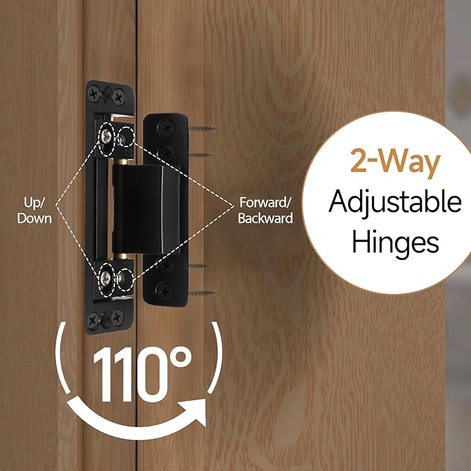 HBL' 4 Pack Hidden Door Hinges, Ultra-Thin Adjustable Concealed Hinges for Secret Doors, Pantries & Closets, Heavy Duty Invisible Design