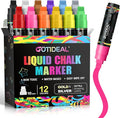GOTIDEAL Window Markers, Jumbo Chalk Markers for Blackboard, Washable Car Marker for Chalkboard,Glass Mirrow,10mm Thick Tip12 Colors With Metallic Colors