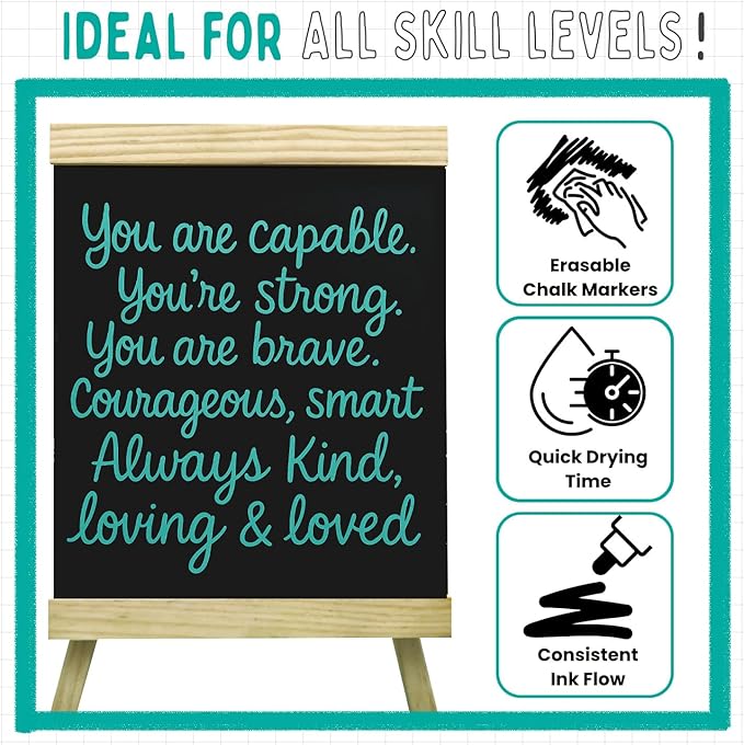 Chalkola 5 Teal Chalk Markers - Dry Erase Markers for Blackboard, Chalkboard Signs, Windows, Glass, Car | Variety Pack - Chalkboard Chalk Pens, Fine & Jumbo Size Ink Pen (1mm, 3mm, 6mm, 10mm, 15mm)
