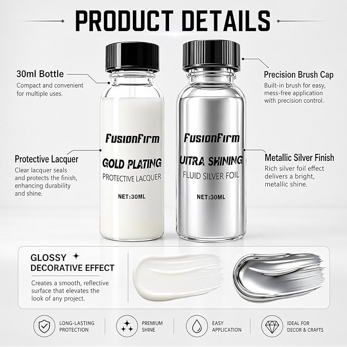 Liquid Leaf Paint - Alcohol-Based Airbrush Paint - High Gloss Finish Silver 1 Fl Oz