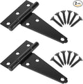 4 Inch T-Strap Shed Door Hinges Heavy Duty, Black Tee Gate Hinges for Wooden Fences, Yard Door, Barn Door Gates, Wrought Hardware Rustproof, 2Pack