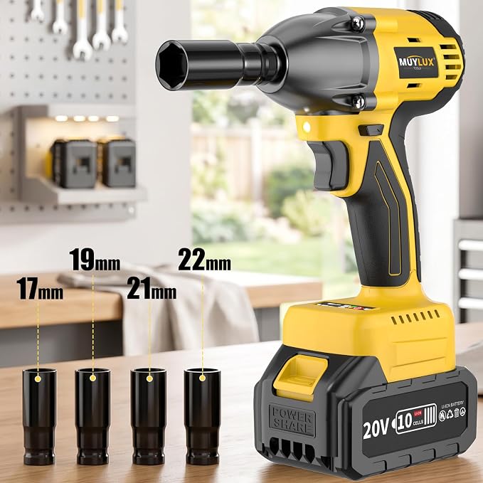 4.0Ah Battery Cordless Impact Wrench, Brushless 1/2 Impact Gun, 320Ft-lbs(430N.m) 20V High Torque Power Impact Driver, Electric Impact for Car Home
