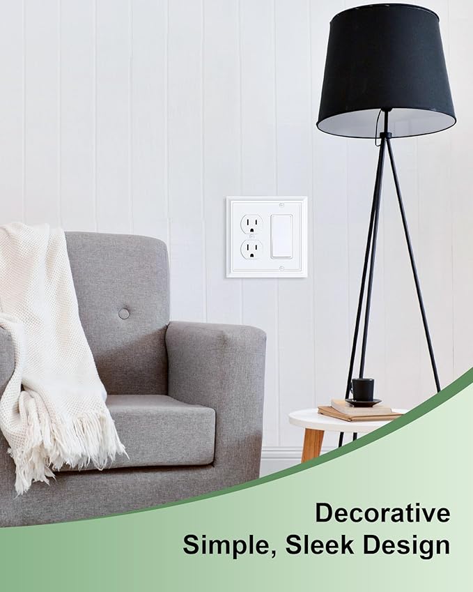 2-Pack Combo Duplex/Decorator Outlet Cover Plate, Pure White Decorative Switch Plates Covers, Durable Natural Bamboo Fiber Wall Plates for Electrical Outlets, Receptacle, GFCI Outlet, Dimmer Switch