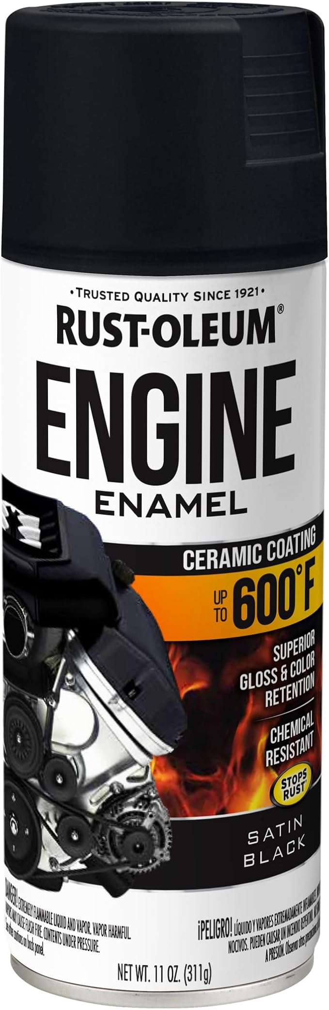Rust-Oleum 363568 Engine Enamel Spray Paint, 11 oz, Satin Black
