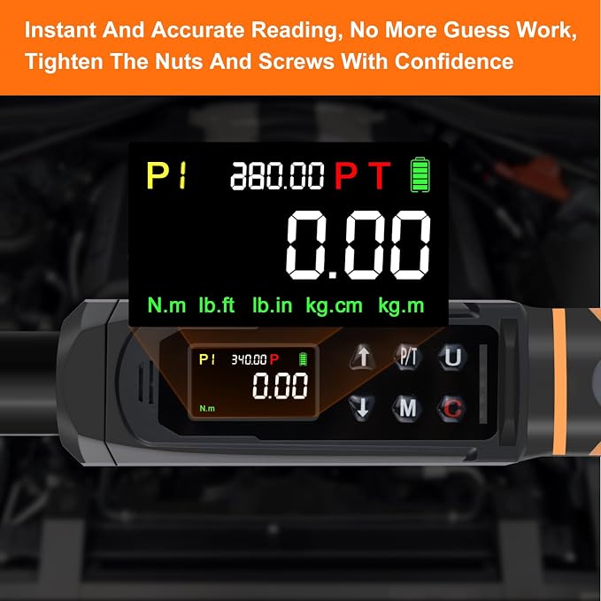 Uharbour Digital Torque Wrench Set 1/2" & 3/8" Drive 2 Pcs | ±1% Accuracy Electric Wrench Set, 3.8-250.8 & 0.66-44.29 Ft.lb, LED Alert