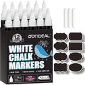 GOTIDEAL White Liquid Chalk Markers, 12 Pack Chalkboard Markers, Chalk Pens for Car Windows, Signs, Blackboard, Glass Painting, Erasable 6mm Reversible Chisel & Bullet Tip