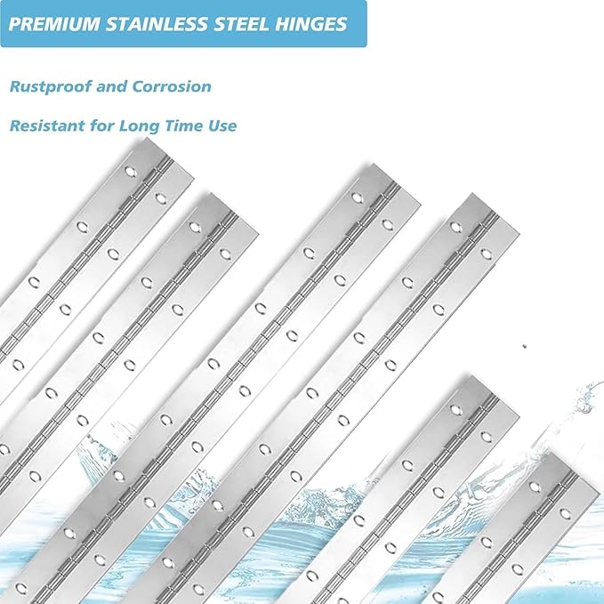 4Pcs Continuous & Piano Hinges, 16Inch 1.2'' Open Width, Silver Heavy Duty, Stainless Steel, 0.04'' Folding for Storage Boxes, Cabinets, Door, Piano, Wood Furniture