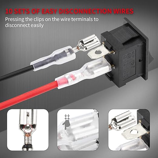DaierTek Mini ON and Off Rocker Switch 12V 20A T85 2 Pin SPST Small ON Off 120V 10A Rocker Toggle KCD1 Switch Pre-Wired Black for Automotive, Car -10Pack
