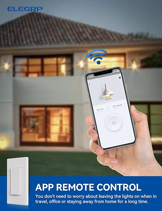 ELEGRP Smart Light Switch, 2.4GHz Wi-Fi Light Switch Compatible with Alexa & Google Assistant, Neutral Wire Required, APP Control and Timer Schedule, UL Certified, Single Pole/3 Way, White, 4 Pack