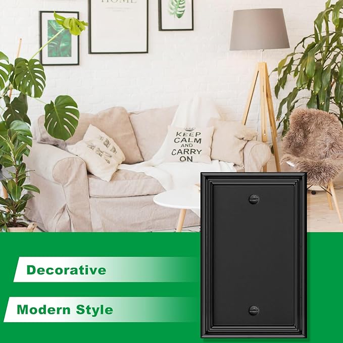 Black Modern Decorative Wall Plate Light Switch Cover Decorator Outlet Covers Rocker Switch Plates Bamboo Fiber Material Wall Plates for Kitchen Bathroom (1 Gang Single Blank-4 Pack)