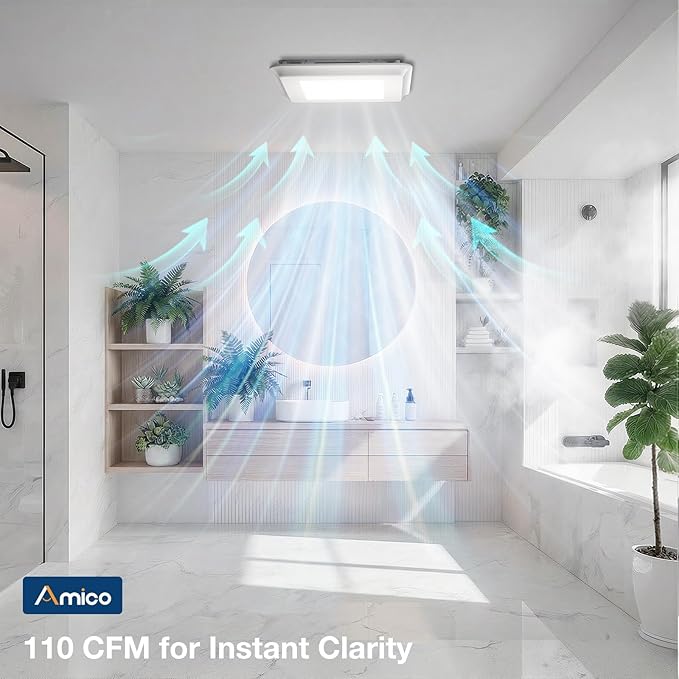 Amico Bathroom Exhaust Fan with Light, 110 CFM, 1.0 Sones, 5CCT, 1000LM, Easy Installation, Ceiling Mount Bathroom Fan, Adjustable Bath Exhaust Vent with light, ETL & FCC Certified