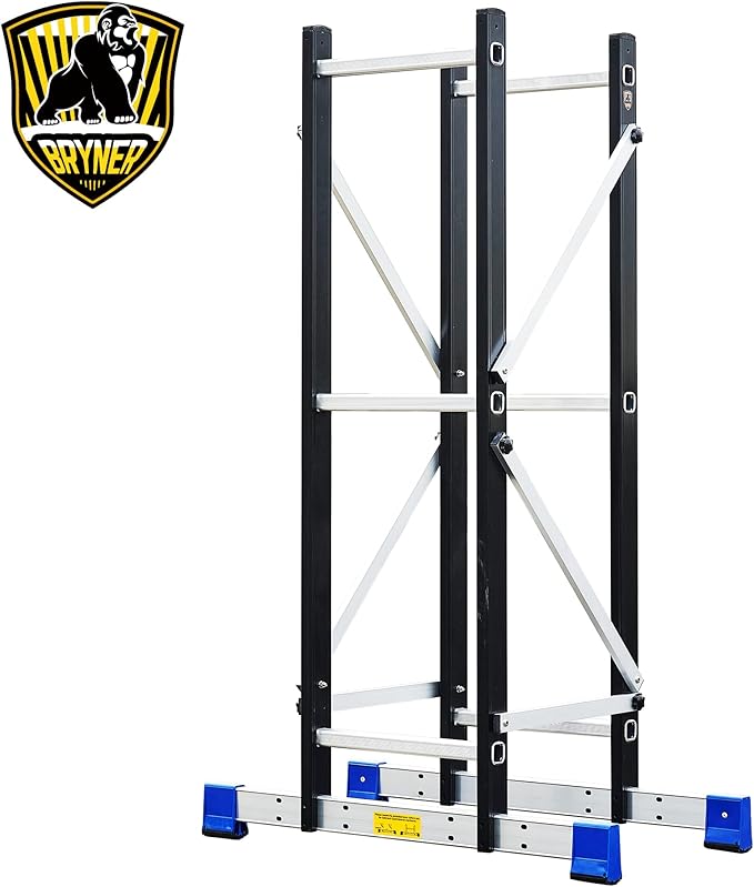 Scaffolding Platform, Work with 7 in 1 Multi-Purpose 19.6Ft Folding Ladder, Supporting Rack and Steel Trays Work Platform