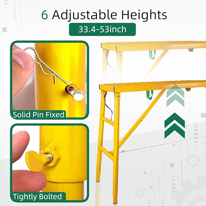 Folding Scaffolding Platform, 71(L) x15.7(W) x51(H)''770 Lbs, Adjustable Steel Industrial Step Ladders, Portable Heavy Duty Work Platform for Construction Sites and Renovations